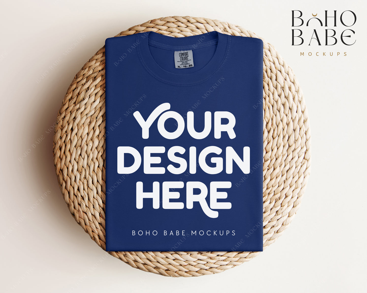 Comfort Colors 1717 CHINA BLUE T-shirt Mockup | Boho Babe Folded Mockup Design Vol.1