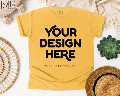 Comfort Colors 1717 CITRUS T-shirt Mockup | Boho Babe Flatlay Mockup Design Vol.1