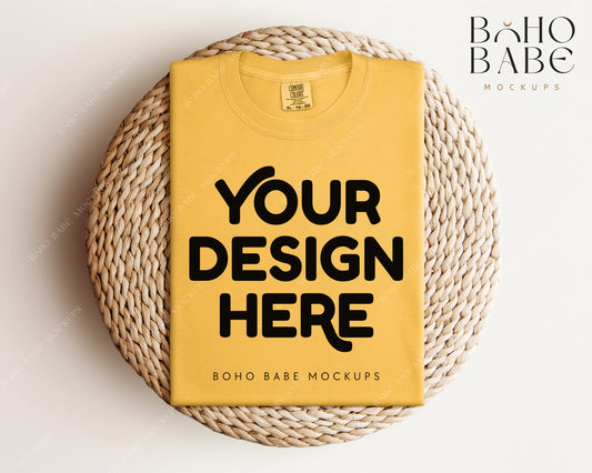 Comfort Colors 1717 CITRUS T-shirt Mockup | Boho Babe Folded Mockup Design Vol.1