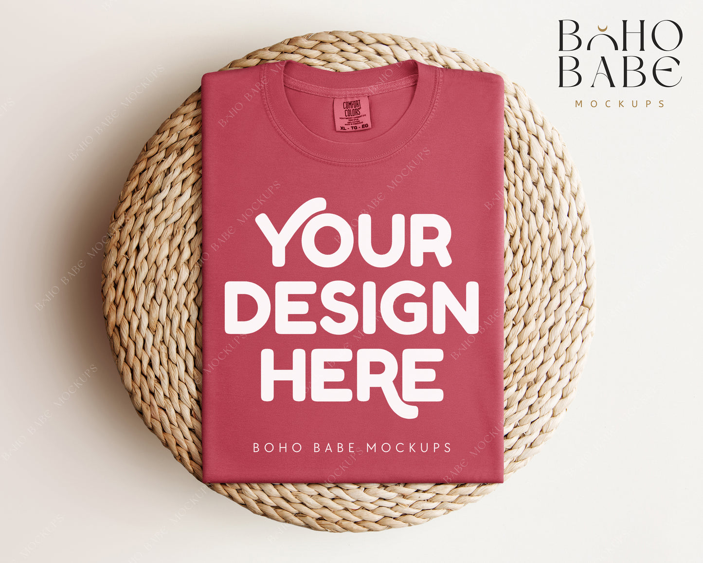 Comfort Colors 1717 CRIMSON T-shirt Mockup | Boho Babe Folded Mockup Design Vol.1