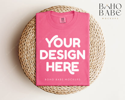 Comfort Colors 1717 CRUNCH BERRY T-shirt Mockup | Boho Babe Folded Mockup Design Vol.1