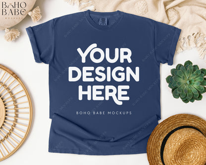 Comfort Colors 1717 DENIM T-shirt Mockup | Boho Babe Flatlay Mockup Design Vol.1