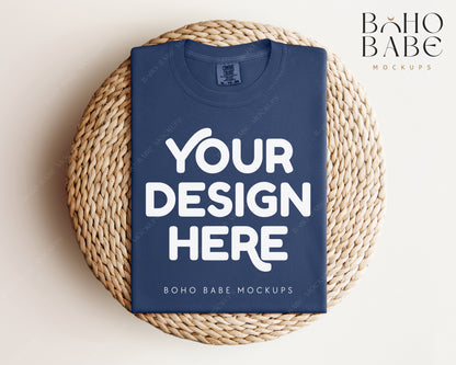 Comfort Colors 1717 DENIM T-shirt Mockup | Boho Babe Folded Mockup Design Vol.1