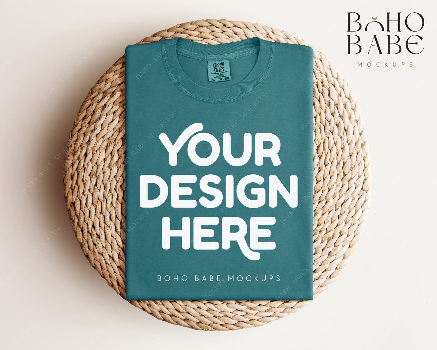 Comfort Colors 1717 EMERALD T-shirt Mockup | Boho Babe Folded Mockup Design Vol.1