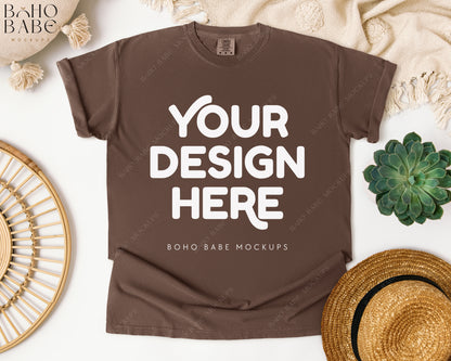 Comfort Colors 1717 ESPRESSO T-shirt Mockup | Boho Babe Flatlay Mockup Design Vol.1