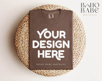 Comfort Colors 1717 ESPRESSO T-shirt Mockup | Boho Babe Folded Mockup Design Vol.1