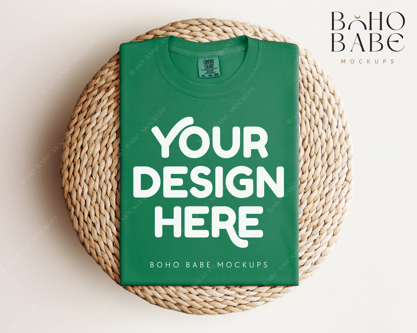 Comfort Colors 1717 GRASS T-shirt Mockup | Boho Babe Folded Mockup Design Vol.1