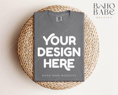 Comfort Colors 1717 GREY T-shirt Mockup | Boho Babe Folded Mockup Design Vol.1