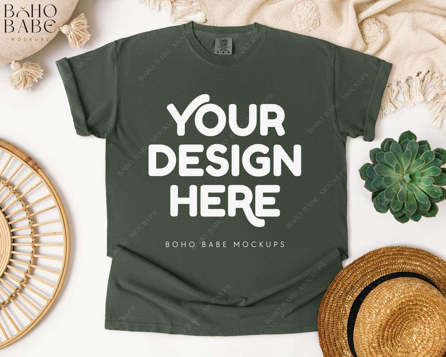 Comfort Colors 1717 HEMP T-shirt Mockup | Boho Babe Flatlay Mockup Design Vol.1