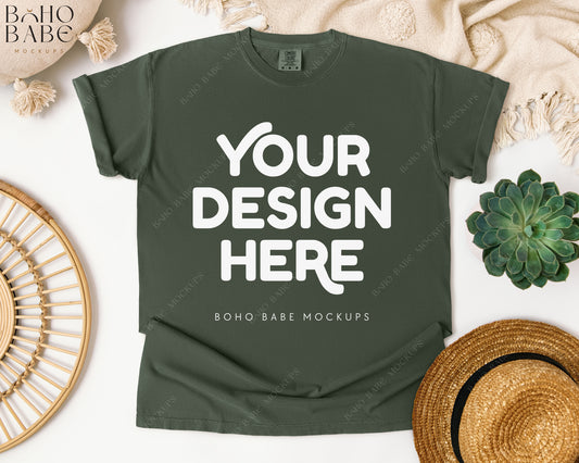 Comfort Colors 1717 HEMP T-shirt Mockup | Boho Babe Flatlay Mockup Design Vol.1