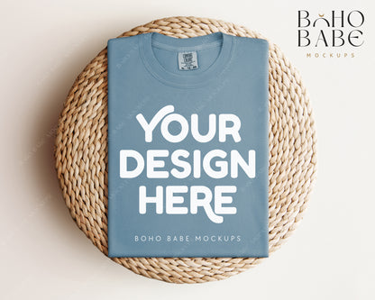 Comfort Colors 1717 ICE BLUE T-shirt Mockup | Boho Babe Folded Mockup Design Vol.1