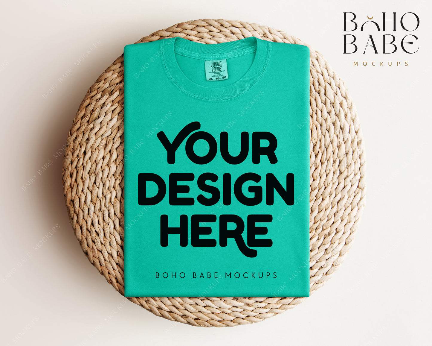 Comfort Colors 1717 ISLAND GREEN T-shirt Mockup | Boho Babe Folded Mockup Design Vol.1