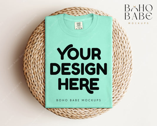 Comfort Colors 1717 ISLAND REEF T-shirt Mockup | Boho Babe Folded Mockup Design Vol.1