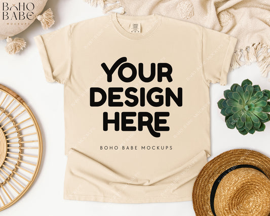 Comfort Colors 1717 IVORY T-shirt Mockup | Boho Babe Flatlay Mockup Design Vol.1