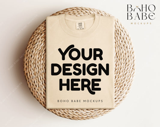 Comfort Colors 1717 IVORY T-shirt Mockup | Boho Babe Folded Mockup Design Vol.1