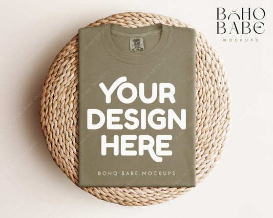 Comfort Colors 1717 KHAKI T-shirt Mockup | Boho Babe Folded Mockup Design Vol.1