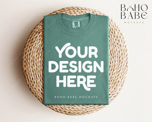 Comfort Colors 1717 LIGHT GREEN T-shirt Mockup | Boho Babe Folded Mockup Design Vol.1