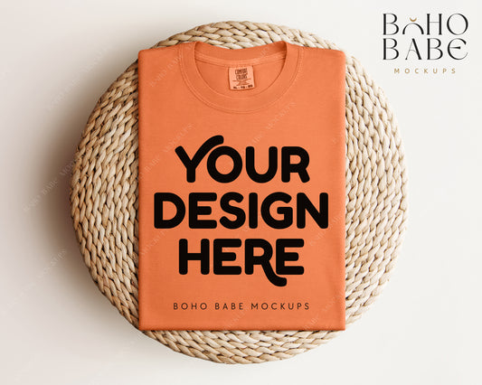 Comfort Colors 1717 MELON T-shirt Mockup | Boho Babe Folded Mockup Design Vol.1