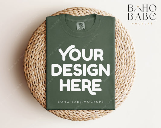 Comfort Colors 1717 MOSS T-shirt Mockup | Boho Babe Folded Mockup Design Vol.1