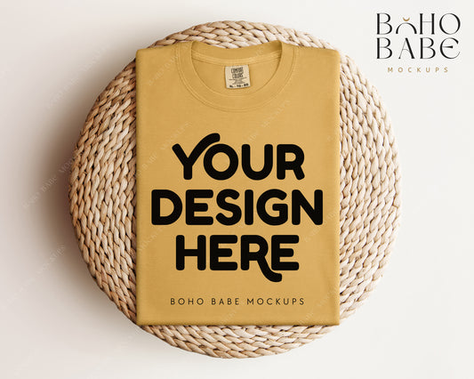 Comfort Colors 1717 MUSTARD T-shirt Mockup | Boho Babe Folded Mockup Design Vol.1