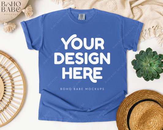 Comfort Colors 1717 MYSTIC BLUE T-shirt Mockup | Boho Babe Flatlay Mockup Design Vol.1