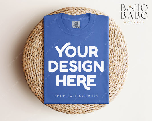 Comfort Colors 1717 MYSTIC BLUE T-shirt Mockup | Boho Babe Folded Mockup Design Vol.1