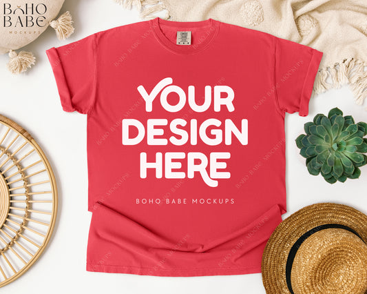 Comfort Colors 1717 PAPRIKA T-shirt Mockup | Boho Babe Flatlay Mockup Design Vol.1