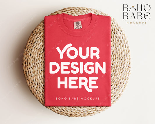 Comfort Colors 1717 PAPRIKA T-shirt Mockup | Boho Babe Folded Mockup Design Vol.1