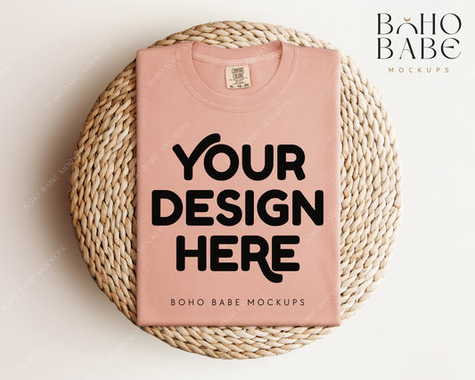 Comfort Colors 1717 PEACHY T-shirt Mockup | Boho Babe Folded Mockup Design Vol.1