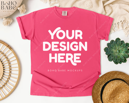 Comfort Colors 1717 PEONY T-shirt Mockup | Boho Babe Flatlay Mockup Design Vol.1