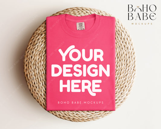Comfort Colors 1717 PEONY T-shirt Mockup | Boho Babe Folded Mockup Design Vol.1