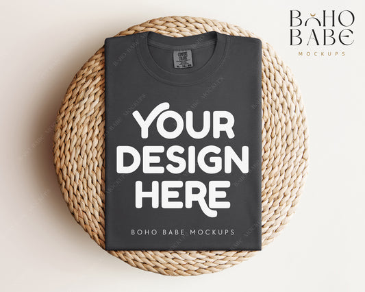 Comfort Colors 1717 PEPPER T-shirt Mockup | Boho Babe Folded Mockup Design Vol.1