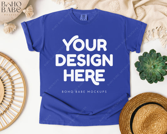 Comfort Colors 1717 PERIWINKLE T-shirt Mockup | Boho Babe Flatlay Mockup Design Vol.1