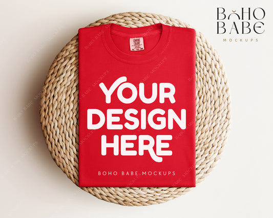 Comfort Colors 1717 RED T-shirt Mockup | Boho Babe Folded Mockup Design Vol.1