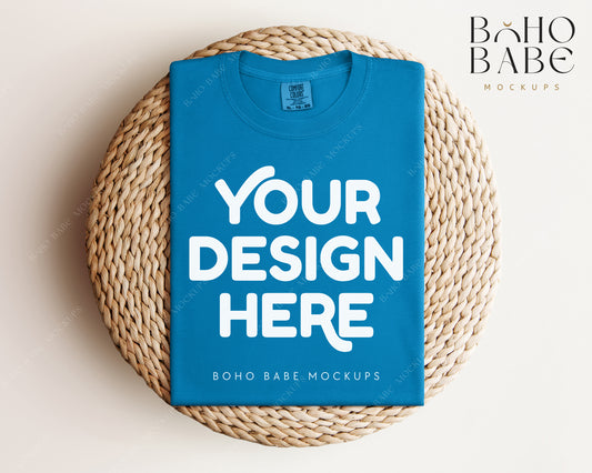 Comfort Colors 1717 ROYAL CARIBE T-shirt Mockup | Boho Babe Folded Mockup Design Vol.1