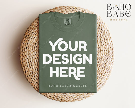 Comfort Colors 1717 SAGE T-shirt Mockup | Boho Babe Folded Mockup Design Vol.1