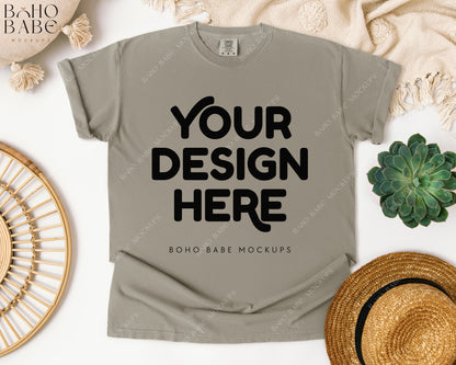 Comfort Colors 1717 SANDSTONE T-shirt Mockup | Boho Babe Flatlay Mockup Design Vol.1