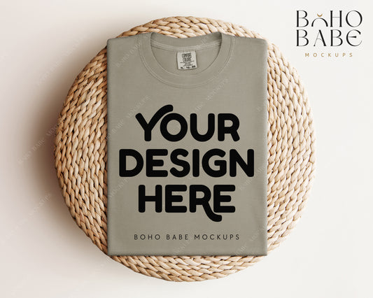 Comfort Colors 1717 SANDSTONE T-shirt Mockup | Boho Babe Folded Mockup Design Vol.1