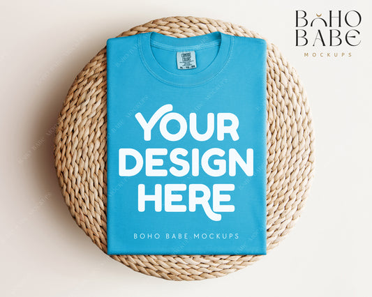 Comfort Colors 1717 SAPPHIRE T-shirt Mockup | Boho Babe Folded Mockup Design Vol.1