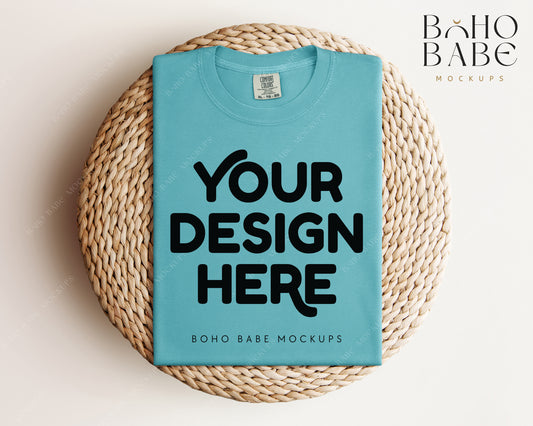 Comfort Colors 1717 SEA FOAM T-shirt Mockup | Boho Babe Folded Mockup Design Vol.1