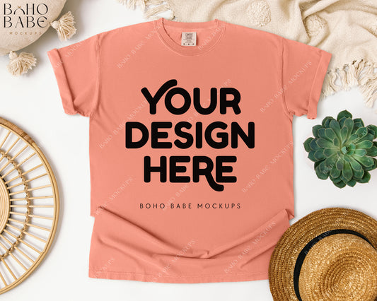 Comfort Colors 1717 TERRACOTTA T-shirt Mockup | Boho Babe Flatlay Mockup Design Vol.1
