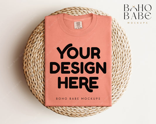 Comfort Colors 1717 TERRACOTTA T-shirt Mockup | Boho Babe Folded Mockup Design Vol.1