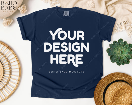 Comfort Colors 1717 TRUE NAVY T-shirt Mockup | Boho Babe Flatlay Mockup Design Vol.1