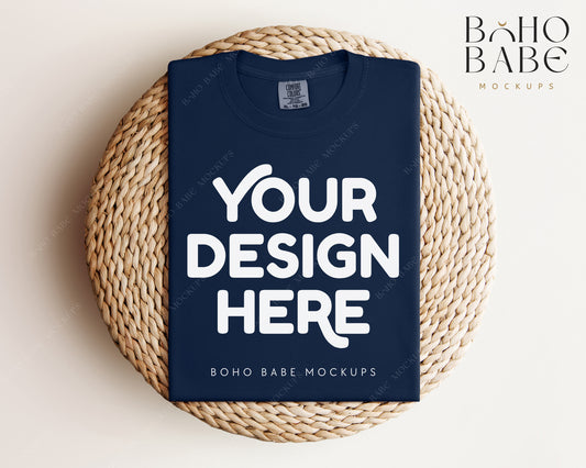 Comfort Colors 1717 TRUE NAVY T-shirt Mockup | Boho Babe Folded Mockup Design Vol.1