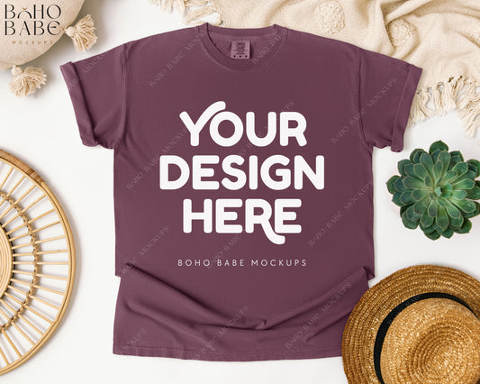 Comfort Colors 1717 VINEYARD T-shirt Mockup | Boho Babe Flatlay Mockup Design Vol.1