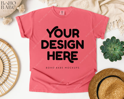 Comfort Colors 1717 WATERMELON T-shirt Mockup | Boho Babe Flatlay Mockup Design Vol.1