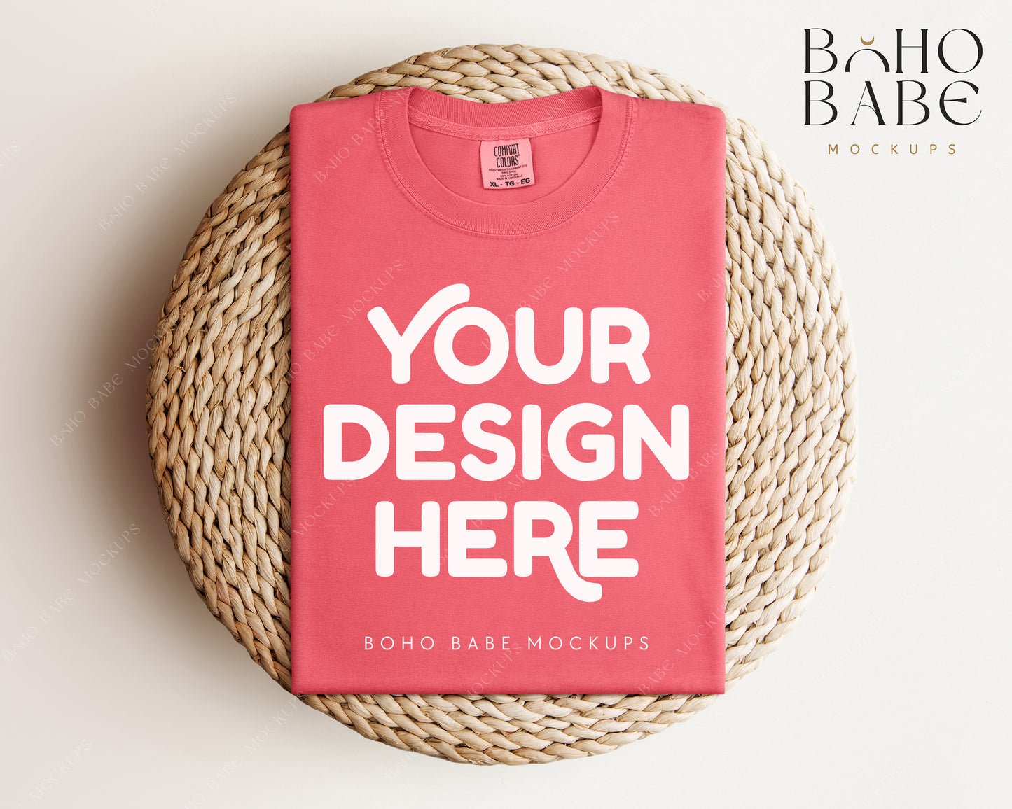 Comfort Colors 1717 WATERMELON T-shirt Mockup | Boho Babe Folded Mockup Design Vol.1