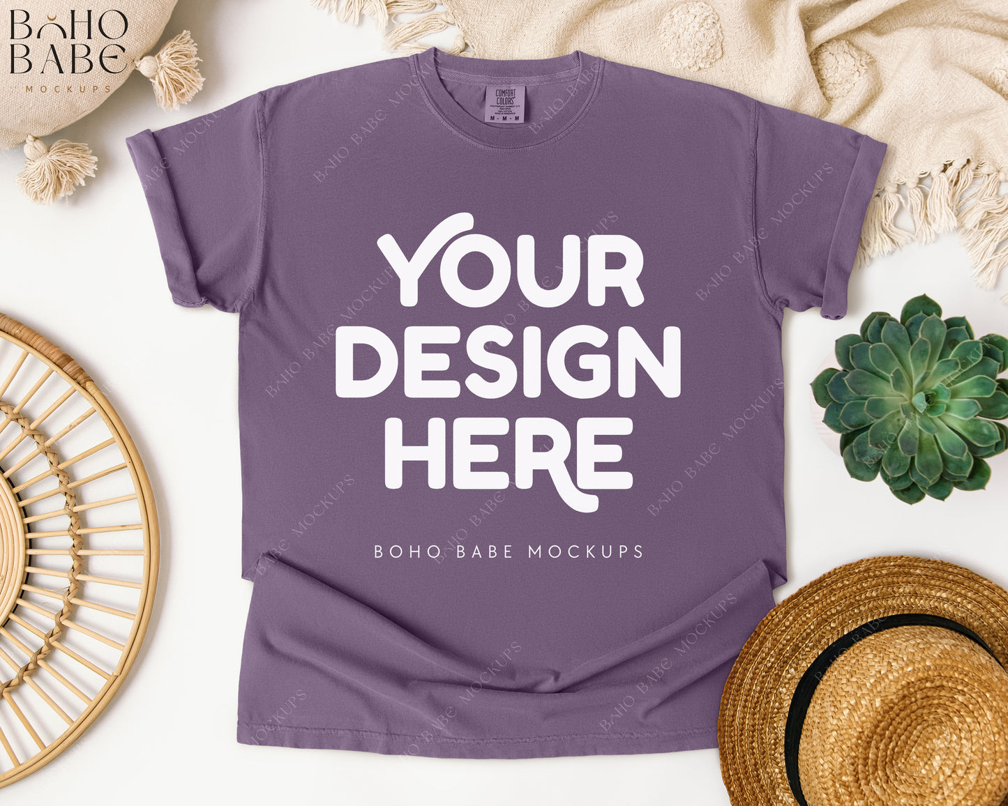 Comfort Colors 1717 WINE T-shirt Mockup | Boho Babe Flatlay Mockup Design Vol.1