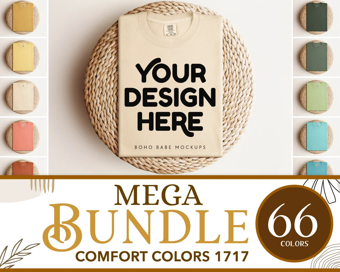 Comfort Colors 1717 T-shirt Mockup Bundle | Boho Babe Folded Mockup Design - Vol.1