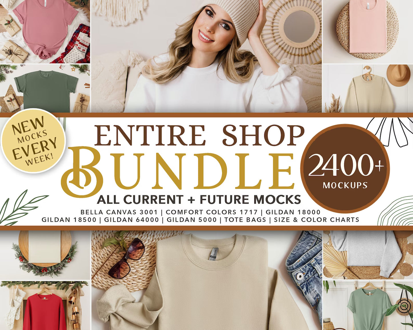 Gildan 64000 T-shirt Mockup Bundle | Boho Babe Flatlay Mockup Design - Vol.2